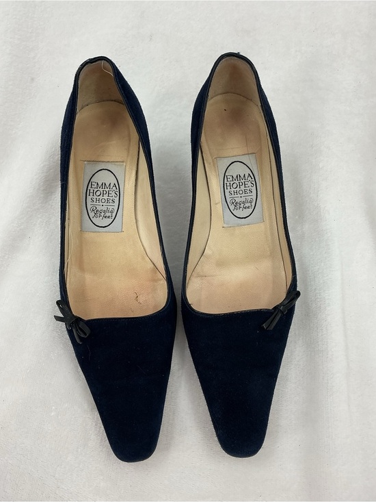 Emma Hope Shoes - Emma Hope Navy Suede Pointed Toe Pumps with Bow B53